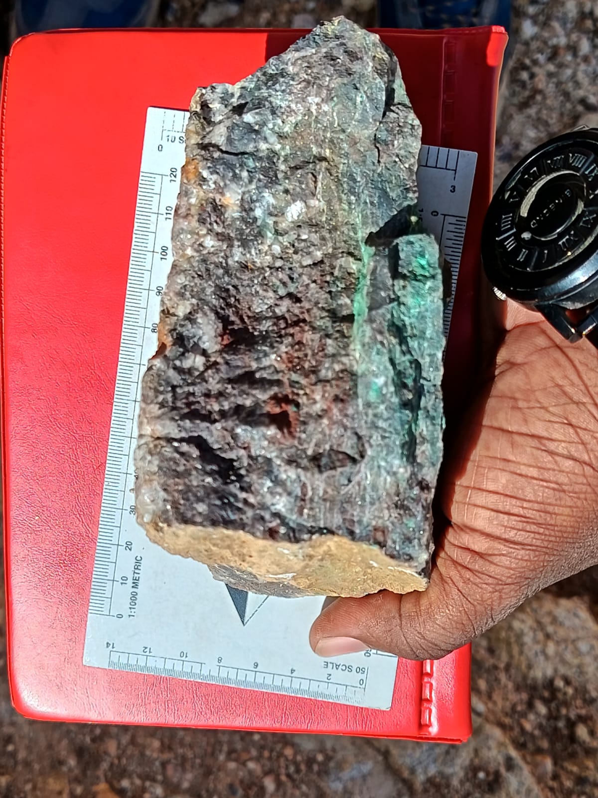 Copper sample with scale card